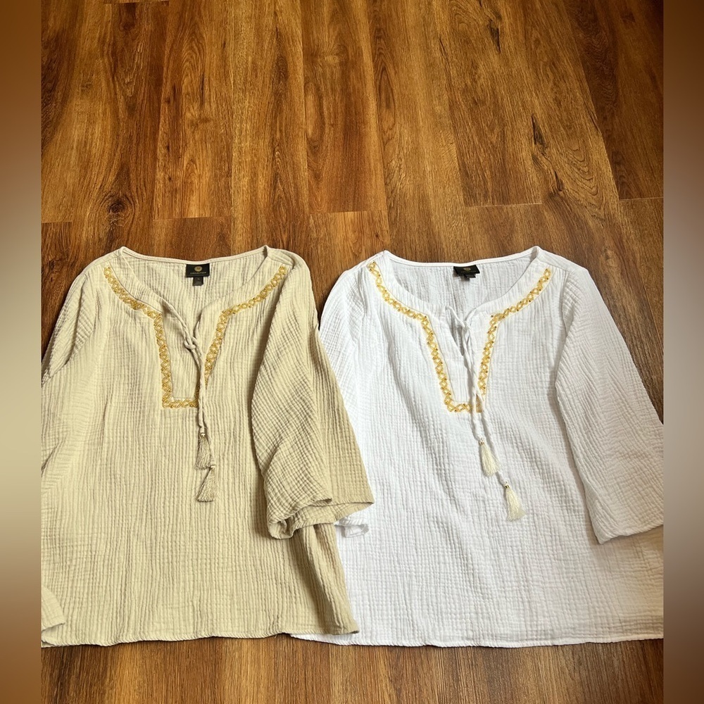 Bundle of two JM Collection Tan and White Tunic Top